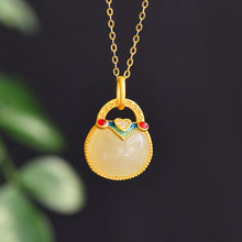 Load image into Gallery viewer, Natural Fine White Jade Enamel Pendant Necklace Vintage Retro Style Ancient Golden Craft Charm Women&#39;s Silver Jewelry
