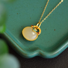 Load image into Gallery viewer, Natural Fine White Jade Enamel Pendant Necklace Vintage Retro Style Ancient Golden Craft Charm Women&#39;s Silver Jewelry
