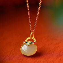 Load image into Gallery viewer, Natural Fine White Jade Enamel Pendant Necklace Vintage Retro Style Ancient Golden Craft Charm Women&#39;s Silver Jewelry
