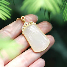 Load image into Gallery viewer, Natural Fine White Jade Pendant Necklace Vintage Style Retro Luxury Craft Charm Women&#39;s Silver Jewelry
