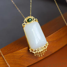 Load image into Gallery viewer, Natural Fine White Jade Tassel Pendant Necklace Retro Unique Ancient Golden Craft Women&#39;s Brand Jewelry
