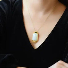 Load image into Gallery viewer, Natural Fine White Jade Tassel Pendant Necklace Retro Unique Ancient Golden Craft Women&#39;s Brand Jewelry
