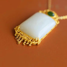 Load image into Gallery viewer, Natural Fine White Jade Tassel Pendant Necklace Retro Unique Ancient Golden Craft Women&#39;s Brand Jewelry
