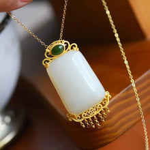 Load image into Gallery viewer, Natural Fine White Jade Tassel Pendant Necklace Retro Unique Ancient Golden Craft Women&#39;s Brand Jewelry
