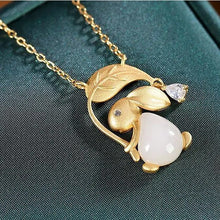 Load image into Gallery viewer, Natural Fine White Jade Golden Jade Rabbit Pendant Necklace Vintage Retro Cute Romantic Women&#39;s Jewelry Gift
