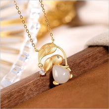 Load image into Gallery viewer, Natural Fine White Jade Golden Jade Rabbit Pendant Necklace Vintage Retro Cute Romantic Women&#39;s Jewelry Gift
