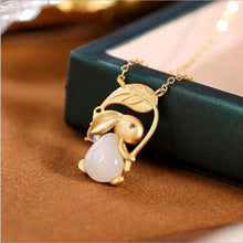 Load image into Gallery viewer, Natural Fine White Jade Golden Jade Rabbit Pendant Necklace Vintage Retro Cute Romantic Women&#39;s Jewelry Gift
