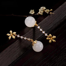 Load image into Gallery viewer, Natural Fine White Jade Long Flower Earrings Vintage Retro Elegant Luxury Charm Women&#39;s Brand Silver Jewelry
