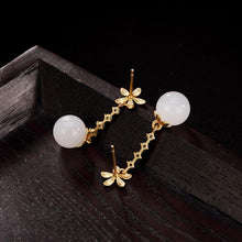 Load image into Gallery viewer, Natural Fine White Jade Long Flower Earrings Vintage Retro Elegant Luxury Charm Women&#39;s Brand Silver Jewelry
