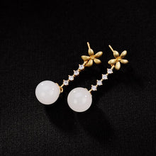 Load image into Gallery viewer, Natural Fine White Jade Long Flower Earrings Vintage Retro Elegant Luxury Charm Women&#39;s Brand Silver Jewelry
