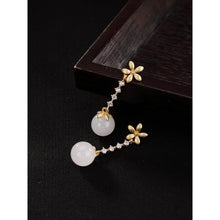 Load image into Gallery viewer, Natural Fine White Jade Long Flower Earrings Vintage Retro Elegant Luxury Charm Women&#39;s Brand Silver Jewelry
