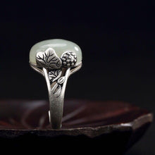 Load image into Gallery viewer, Natural Fine White Jade Lotus Open Adjustable Ring Vintage Retro Luxury Elegant Charm Lady Silver Jewelry
