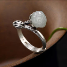 Load image into Gallery viewer, Natural Fine White Jade Lotus Open Ring Vintage Retro Luxury Original Designer Craft Charm Women&#39;s Silver Jewelry
