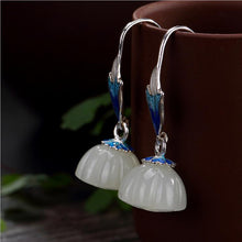 Load image into Gallery viewer, Natural Fine White Jade Lotus Cloisonne Enamel Porcelain Earrings Vintage Retro Elegant Charm Women&#39;s Silver Jewelry
