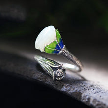 Load image into Gallery viewer, Natural Fine White Jade Lotus Opening Ring Vintage Style Retro Unique Craft Elegant Charm Women&#39;s Jewelry
