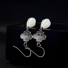 Load image into Gallery viewer, Natural Fine White Jade Flower Earrings Vintage Style Retro Elegant Craft Charm Women&#39;s Silver Jewelry
