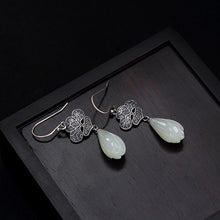 Load image into Gallery viewer, Natural Fine White Jade Flower Earrings Vintage Style Retro Elegant Craft Charm Women&#39;s Silver Jewelry
