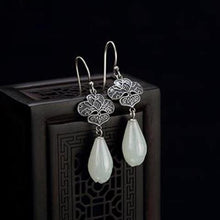 Load image into Gallery viewer, Natural Fine White Jade Flower Earrings Vintage Style Retro Elegant Craft Charm Women&#39;s Silver Jewelry
