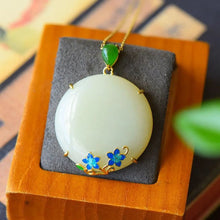 Load image into Gallery viewer, Natural Fine White Jade Peony Flower Pendant Necklace Vintage Retro Ethnic Charm Women&#39;s Silver Jewelry
