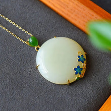 Load image into Gallery viewer, Natural Fine White Jade Peony Flower Pendant Necklace Vintage Retro Ethnic Charm Women&#39;s Silver Jewelry
