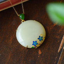 Load image into Gallery viewer, Natural Fine White Jade Peony Flower Pendant Necklace Vintage Retro Ethnic Charm Women&#39;s Silver Jewelry
