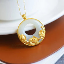 Load image into Gallery viewer, Natural Fine White Jade Rose Flower Pendant Necklace Vintage Unique  Craft Charm Women&#39;s Silver Jewelry
