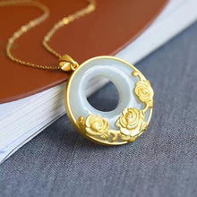 Load image into Gallery viewer, Natural Fine White Jade Rose Flower Pendant Necklace Vintage Unique  Craft Charm Women&#39;s Silver Jewelry
