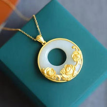 Load image into Gallery viewer, Natural Fine White Jade Rose Flower Pendant Necklace Vintage Unique  Craft Charm Women&#39;s Silver Jewelry
