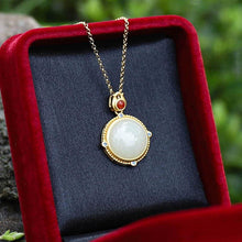 Load image into Gallery viewer, Natural Fine White Jade Round Retro Pendant Necklace Vintage Luxury Craft Charm Women&#39;s Silver Jewelry
