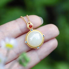 Load image into Gallery viewer, Natural Fine White Jade Round Retro Pendant Necklace Vintage Luxury Craft Charm Women&#39;s Silver Jewelry
