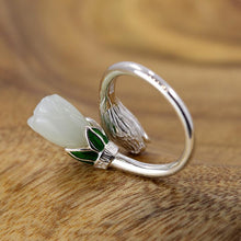 Load image into Gallery viewer, Natural Fine White Jade Magnolia Flower Opening Adjustable Ring Vintage Retro Luxury Charm Women&#39;s Silver Jewelry
