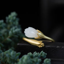 Load image into Gallery viewer, Natural Fine White Jade Magnolia Flower Opening Adjustable Ring Vintage Retro Unique Craft Women&#39;s Jewelry
