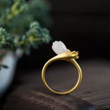 Load image into Gallery viewer, Natural Fine White Jade Magnolia Flower Opening Adjustable Ring Vintage Retro Unique Craft Women&#39;s Jewelry
