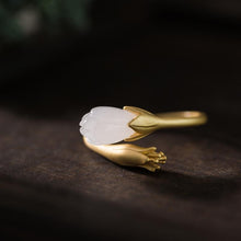 Load image into Gallery viewer, Natural Fine White Jade Magnolia Flower Opening Adjustable Ring Vintage Retro Unique Craft Women&#39;s Jewelry
