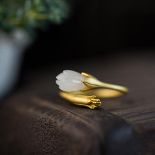 Load image into Gallery viewer, Natural Fine White Jade Magnolia Flower Opening Adjustable Ring Vintage Retro Unique Craft Women&#39;s Jewelry
