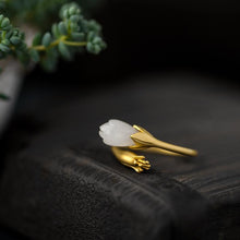 Load image into Gallery viewer, Natural Fine White Jade Magnolia Flower Opening Adjustable Ring Vintage Retro Unique Craft Women&#39;s Jewelry
