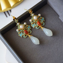 Load image into Gallery viewer, Natural Fine White Jade Magnolia Enamel Porcelain Earrings Vintage Retro Luxury Elegant Charm Women&#39;s Silver Jewelry
