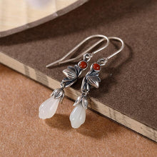 Load image into Gallery viewer, Natural Fine White Jade Magnolia Earrings Vintage Retro Style Original Design Elegant Charm Women&#39;s Silver Jewelry
