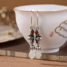 Load image into Gallery viewer, Natural Fine White Jade Magnolia Earrings Vintage Retro Style Original Design Elegant Charm Women&#39;s Silver Jewelry
