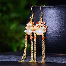 Load image into Gallery viewer, Natural Fine White Jade Tassel Opera Facial Makeup Earrings Vintage Ancient Luxury Silver Jewelry
