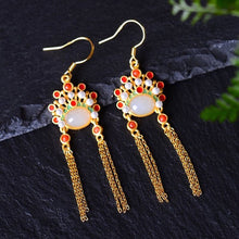 Load image into Gallery viewer, Natural Fine White Jade Tassel Opera Facial Makeup Earrings Vintage Ancient Luxury Silver Jewelry
