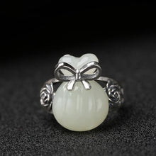 Load image into Gallery viewer, Natural Fine Jade Magic Lucky Bag Creative Craft Opening Adjustable Silver Ring Vintage Retro Charm Women&#39;s Silver Jewelry
