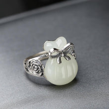 Load image into Gallery viewer, Natural Fine Jade Magic Lucky Bag Creative Craft Opening Adjustable Silver Ring Vintage Retro Charm Women&#39;s Silver Jewelry
