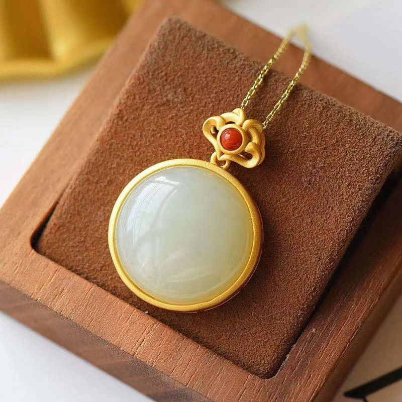 Natural Fine White Jade Brand Pendant Necklace Vintage Style Retro Unique Craft Women's Festival Gift