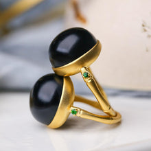 Load image into Gallery viewer, Natural Fine Black Jade Opening Adjustable Ring Vintage Retro Elegant Charm Women&#39;s Silver Jewelry
