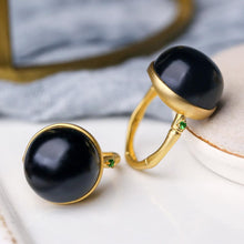 Load image into Gallery viewer, Natural Fine Black Jade Opening Adjustable Ring Vintage Retro Elegant Charm Women&#39;s Silver Jewelry
