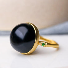 Load image into Gallery viewer, Natural Fine Black Jade Opening Adjustable Ring Vintage Retro Elegant Charm Women&#39;s Silver Jewelry
