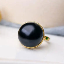 Load image into Gallery viewer, Natural Fine Black Jade Opening Adjustable Ring Vintage Retro Elegant Charm Women&#39;s Silver Jewelry
