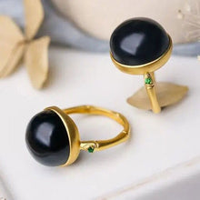 Load image into Gallery viewer, Natural Fine Black Jade Opening Adjustable Ring Vintage Retro Elegant Charm Women&#39;s Silver Jewelry
