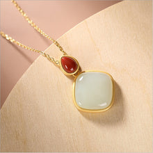 Load image into Gallery viewer, Natural Fine White Jade Chalcedony Southern Red Agate Pendant Necklace Vintage Style Retro Unique Craft Jewelry
